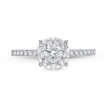Load image into Gallery viewer, Memoire 18ct White Gold 0.70 Carat Diamond Bouquet Halo Solitaire Ring