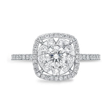 Load image into Gallery viewer, Memoire 18ct White Gold 0.60 Carat Diamond Bouquet Cushion Halo Solitaire Ring