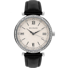 Load image into Gallery viewer, Ellis &amp; Co Emily Crystal Set Black Leather Womens Watch