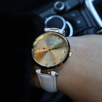 Ellis & Co Amelia Crystal Set White Leather Womens Watch
