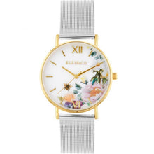 Load image into Gallery viewer, Ellis &amp; Co &#39;Iris&#39; Floral Stainless Steel Mesh With Gold Tone Face Womens Watch