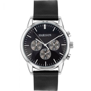 Harison Crew G0099SNS Black Stainless Steel Watch with Decorative Sub-Dials