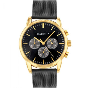 Harison Crew G099SNS Black Stainless Steel Watch with Decorative Sub-Dials