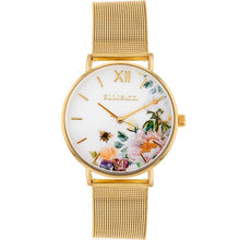 Load image into Gallery viewer, Ellis &amp; Co &#39;Iris&#39; Floral Gold Tone Stainless Steel Mesh Bracelet Womens Watch