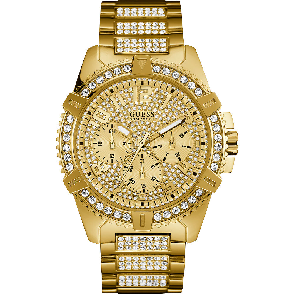 Guess Frontier W0799G2 Stone Set Gold Tone Mens Watch