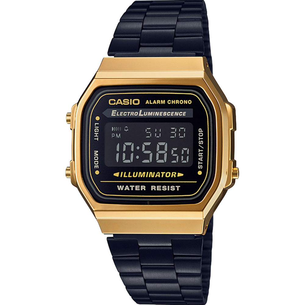 Casio Vintage A168Wegb-1B Gold And Black Tone Digital Mens Watch – Shiels  Jewellers