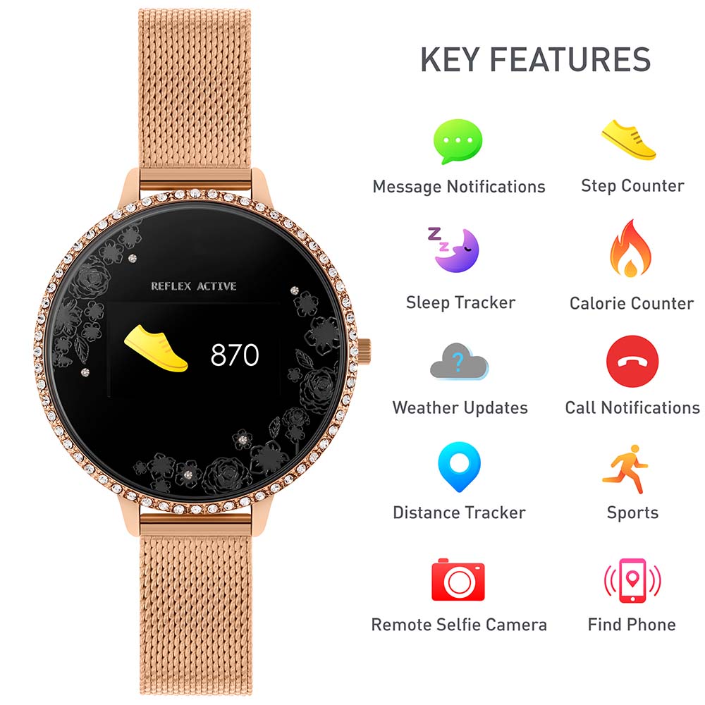 Reflex Active Series 3 RA03-4042 Crystal Rose Gold Mesh Smart Watch