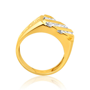 Cubic Zirconia Gents Ring in 9ct Yellow Gold