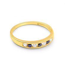 Load image into Gallery viewer, 9ct Yellow Gold Natural Sapphire and Cubic Zirconia Channel Set Ring