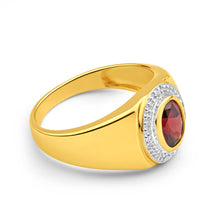 Load image into Gallery viewer, 9ct Yellow Gold Garnet and Diamond Gents Ring