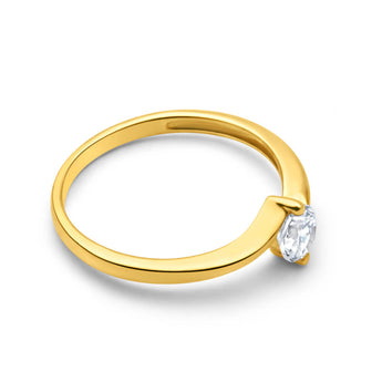 9ct Yellow Gold 4mm Cubic Zirconia Single Stone Swirl Ring