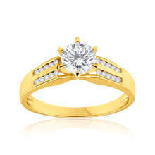 Load image into Gallery viewer, 9ct Yellow Gold 6mm Solitaire and Channel Set Cubic Zirconia Ring