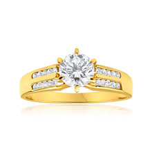 Load image into Gallery viewer, 9ct Yellow Gold 6mm Solitaire and Channel Set Cubic Zirconia Ring