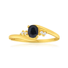 Load image into Gallery viewer, 9ct Yellow Gold Cubic Zirconia + Natural Black Sapphire Ring
