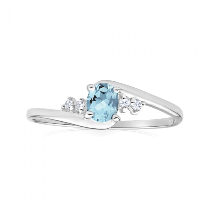 9ct White Gold Oval Cut Blue Topaz + Cubic Zirconia Ring