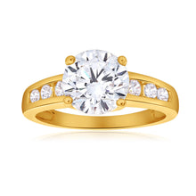 Load image into Gallery viewer, 9ct Yellow Gold Cubic Zirconia 8mm Ring wtih 6 Channel Set Side Side Cubic Zirconias