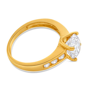 Zirconia Ring with 6 Channel Set Side Zirconias in 9ct Yellow Gold