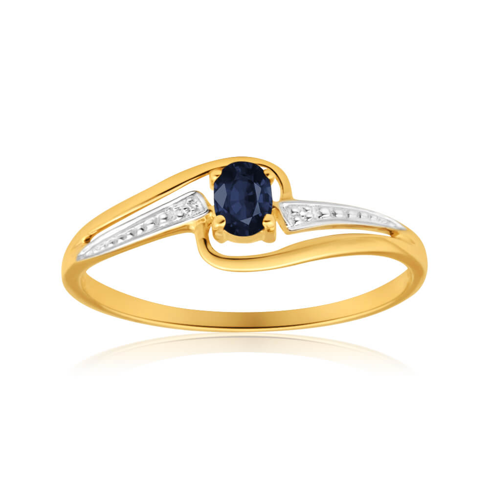 9ct Yellow Gold Alluring Natural Black Sapphire Ring