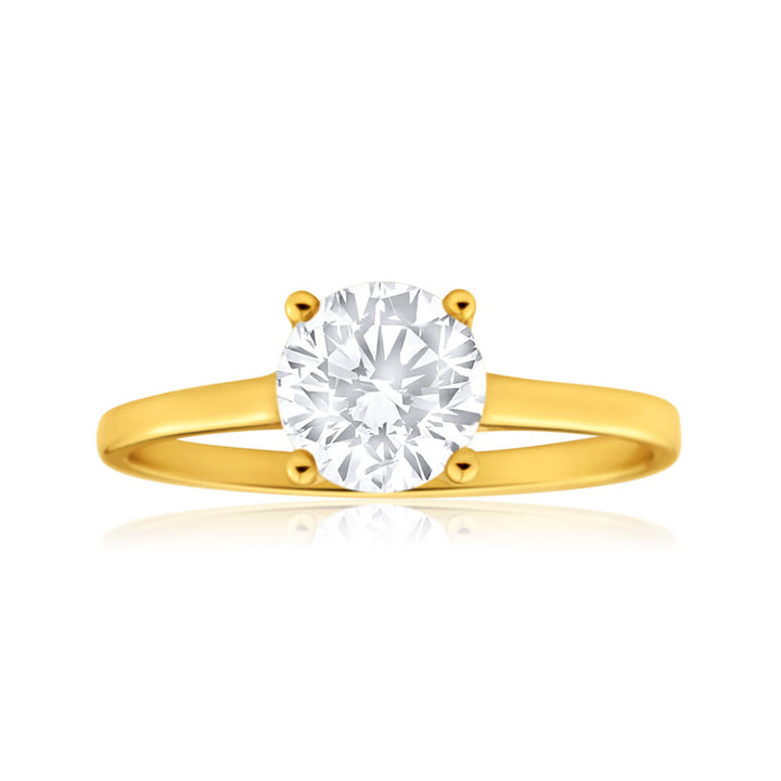 Cubic Zirconia 4 Claw Ring 9ct Yellow Gold
