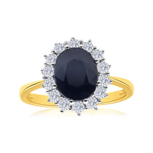 Load image into Gallery viewer, 9ct Yellow Gold Natural Sapphire + Zirconia Ring