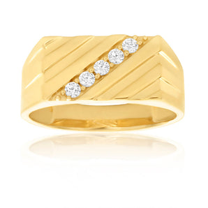 Cubic Zirconia Gents Ring in 9ct Yellow Gold