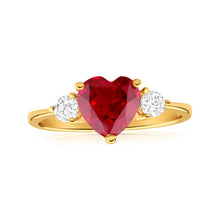 Load image into Gallery viewer, 9ct Yellow Gold Engraved &#39;I Love You&#39; Created Ruby and Cubic Zirconia Ring