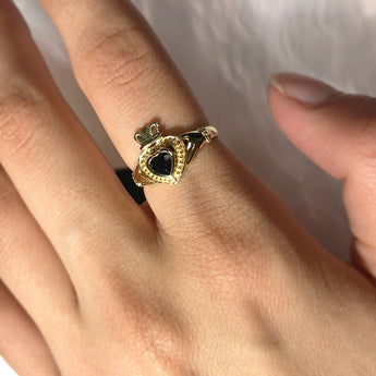 9ct Yellow Gold Natural Sapphire Claddagh Ring – Shiels Jewellers