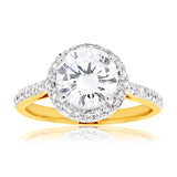 9ct Yellow Gold & White Gold Cubic Zirconia Solitaire Fancy Ring