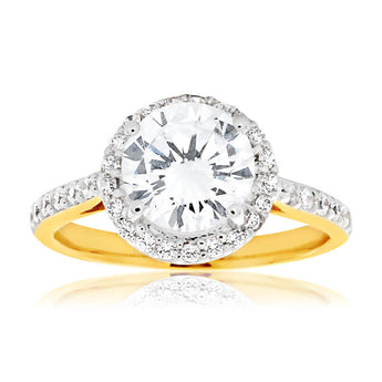 9ct Yellow Gold & White Gold Cubic Zirconia Solitaire Fancy Ring