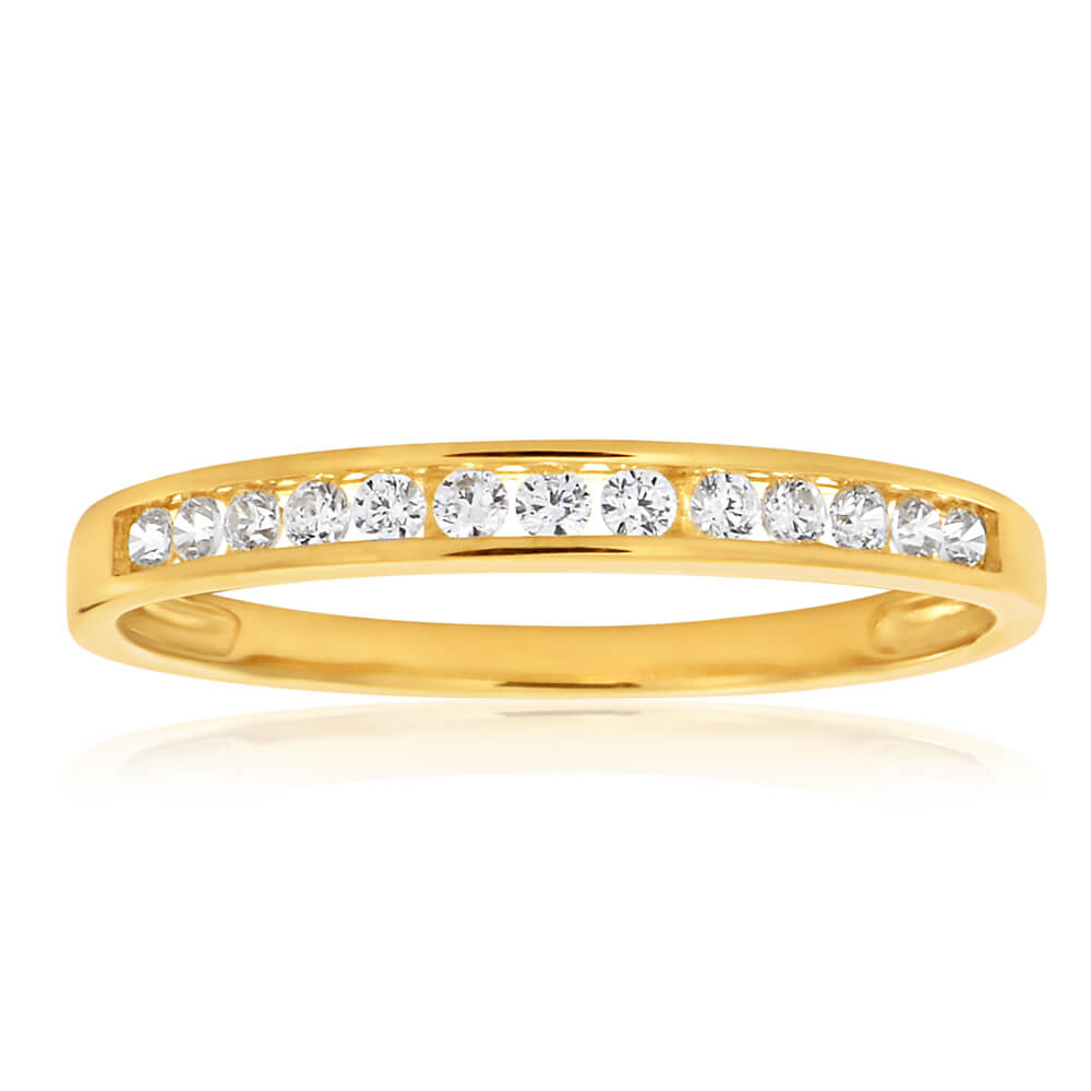9ct Yellow Gold Channel Set Brilliant Cut Cubic Zirconia Ring