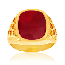 Load image into Gallery viewer, 9ct Yellow Gold Created Garnet 14x12mm Gents Ring