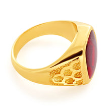 Load image into Gallery viewer, 9ct Yellow Gold Created Garnet 14x12mm Gents Ring