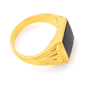 9ct Yellow Gold Onyx 14x12mm Gents Ring