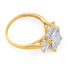 Load image into Gallery viewer, 9ct Yellow Gold Cubic Zirconia Emerald Shape Trilogy Ring