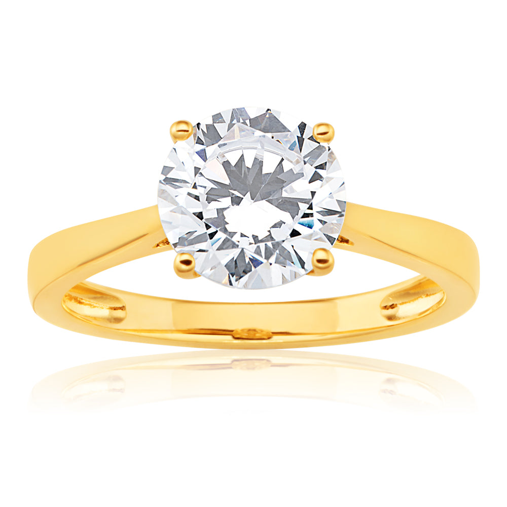 9ct Yellow Gold 8mm Zirconia Brilliant Cut Solitaire Ring