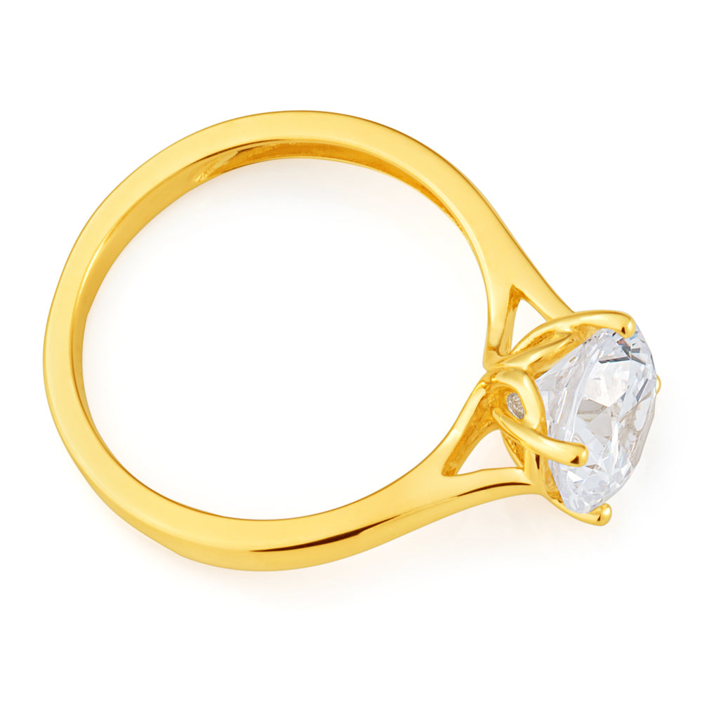 9ct Yellow Gold 8mm Zirconia Brilliant Cut Solitaire Ring