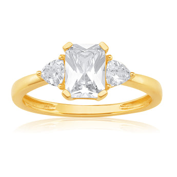 9ct Yellow Gold Zirconia Emerald Cut Ring