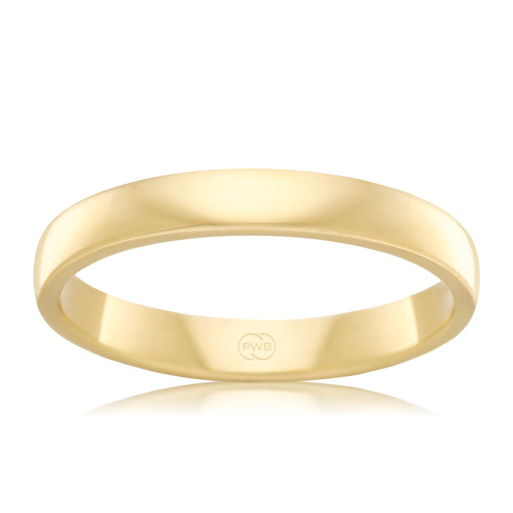 9ct Yellow Gold 3mm Classic Barrel Ring. Size N