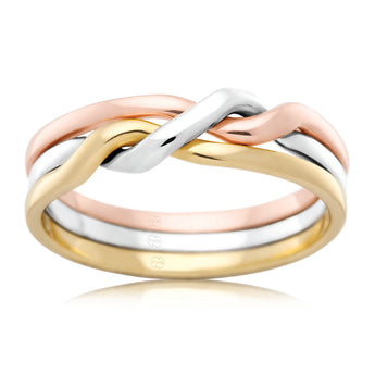 9ct Gold Tone Cossack Ring with White, Yellow Rose Gold
