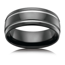 Load image into Gallery viewer, Zirconium 8mm Gents Ring 2 Grooves. Size U.