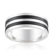 Load image into Gallery viewer, 9ct White Gold and Zirconium 8mm Gents Ring All Sizes