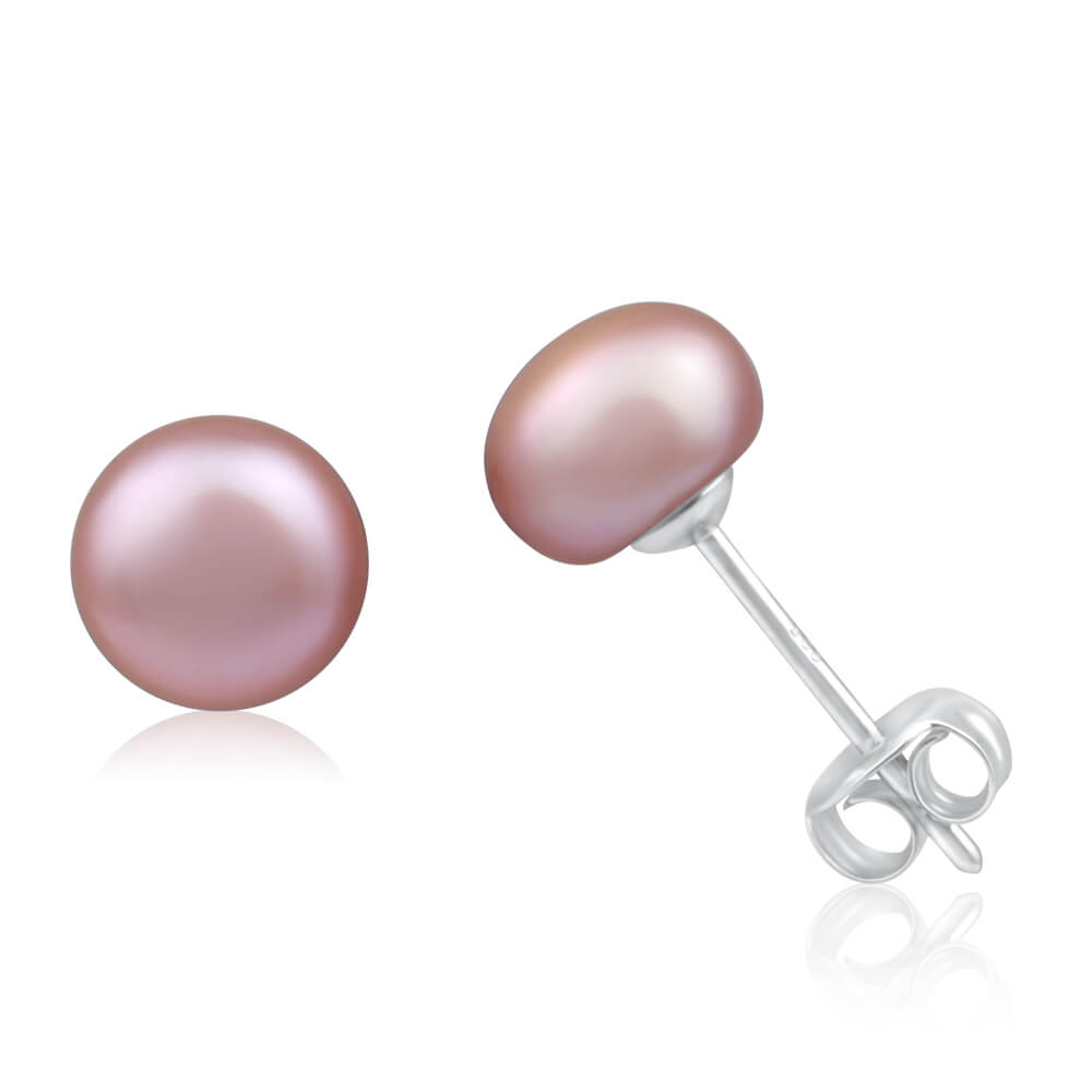 Sterling Silver Pink Freshwater Button Pearl 6.5-7mm Stud Earrings