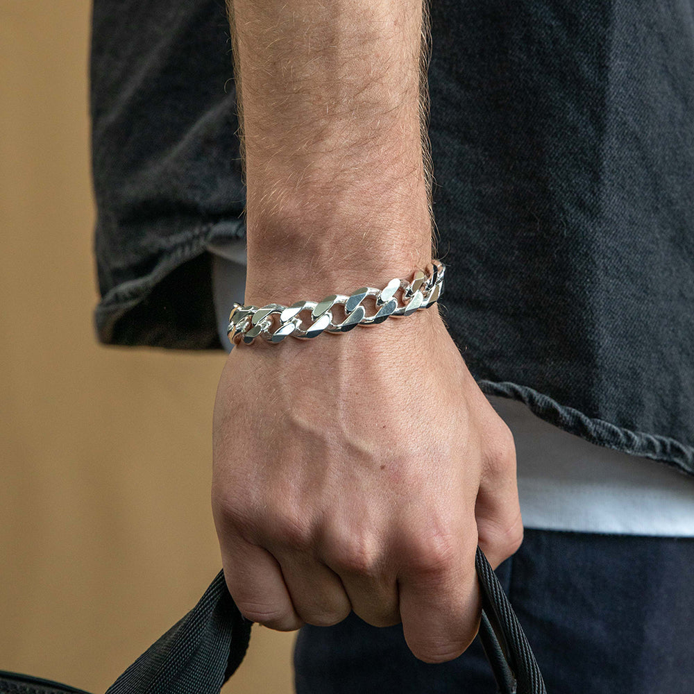 Men's Heavy Curb Link Sterling Silver ID Bracelet | Eve's Addiction