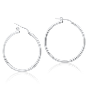 Sterling Silver 30mm Plain Thin Hoop Earrings