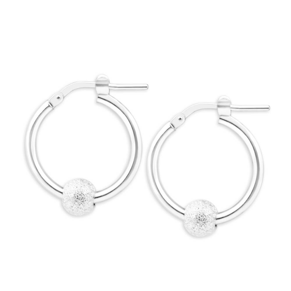 Sterling Silver Stardust Ball Hoop Earrings 20mm Shiels Jewellers