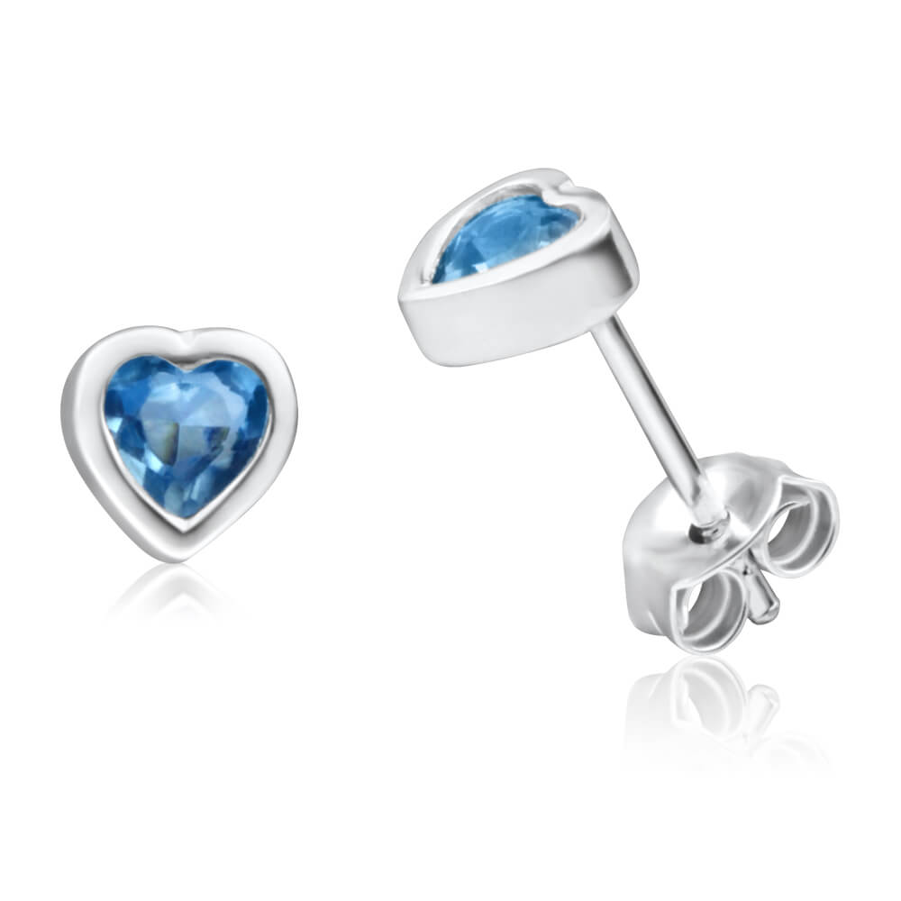 Sterling Silver Blue Cubic Zirconia Heart Stud Earrings Shiels Jewellers