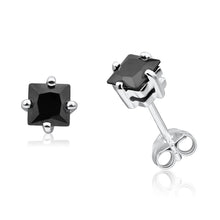 Load image into Gallery viewer, Sterling Silver Black Cubic Zirconia 5mm Princess Stud Earrings
