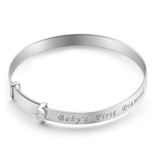 Load image into Gallery viewer, Sterling Silver &#39;Baby&#39;s First Diamond&#39; Expandable Baby Bangle
