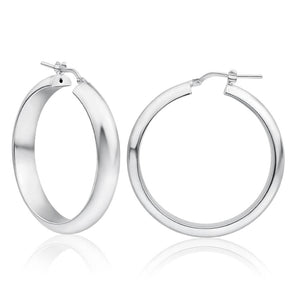 Sterling Silver 30mm Plain Half Round Hoop Earrings