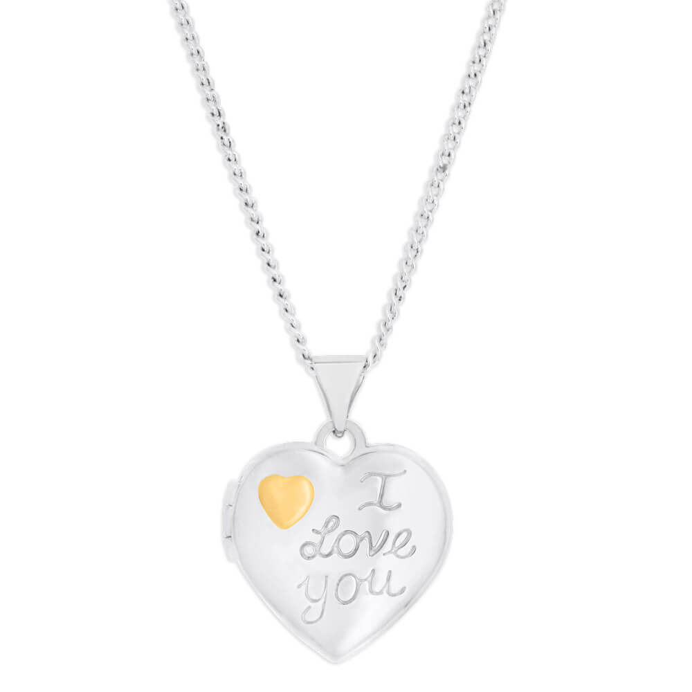 Sterling Silver Gold Plated Heart I Love You Locket